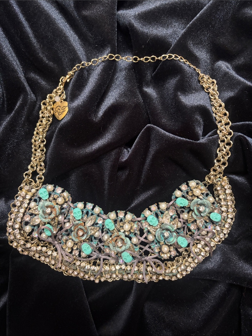 Vintage Betsey Johnson “Patina” Skulls Statement Necklace